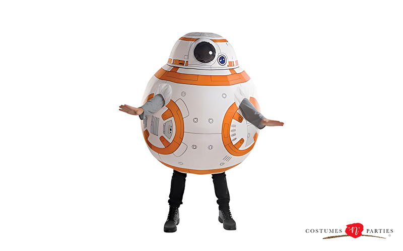 Person in a BB-8 droid costume for a party.